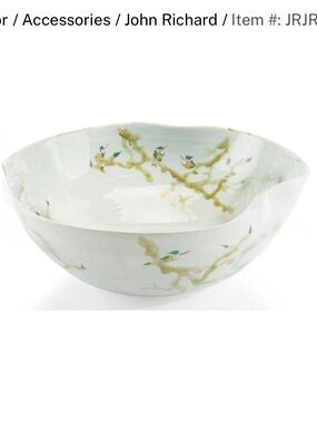 John Richard Curled-Rim Porcelain Decorative Bowl in Greens and Yellows